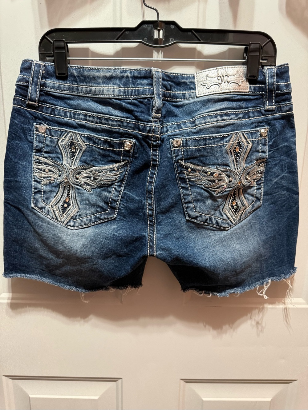 Miss Me Dark Blue Cut Off Embellished Denim Shorts Size 32